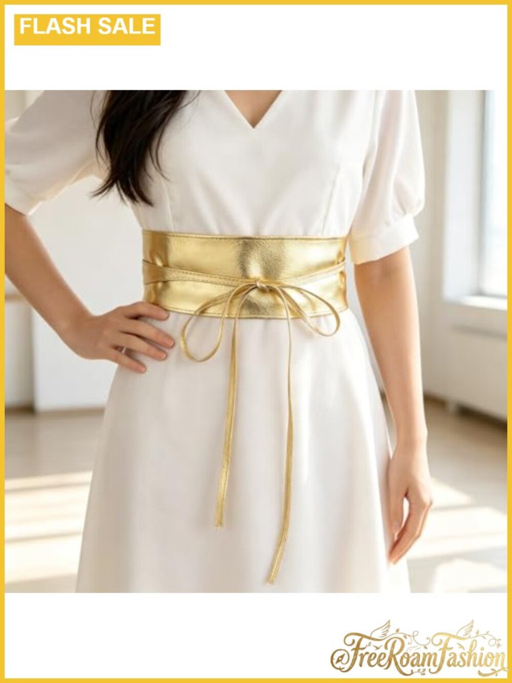 Faux Leather Wide Waist Belt Bow Tie Wrap Corset Adjustable Dress - Picture 4 of 6